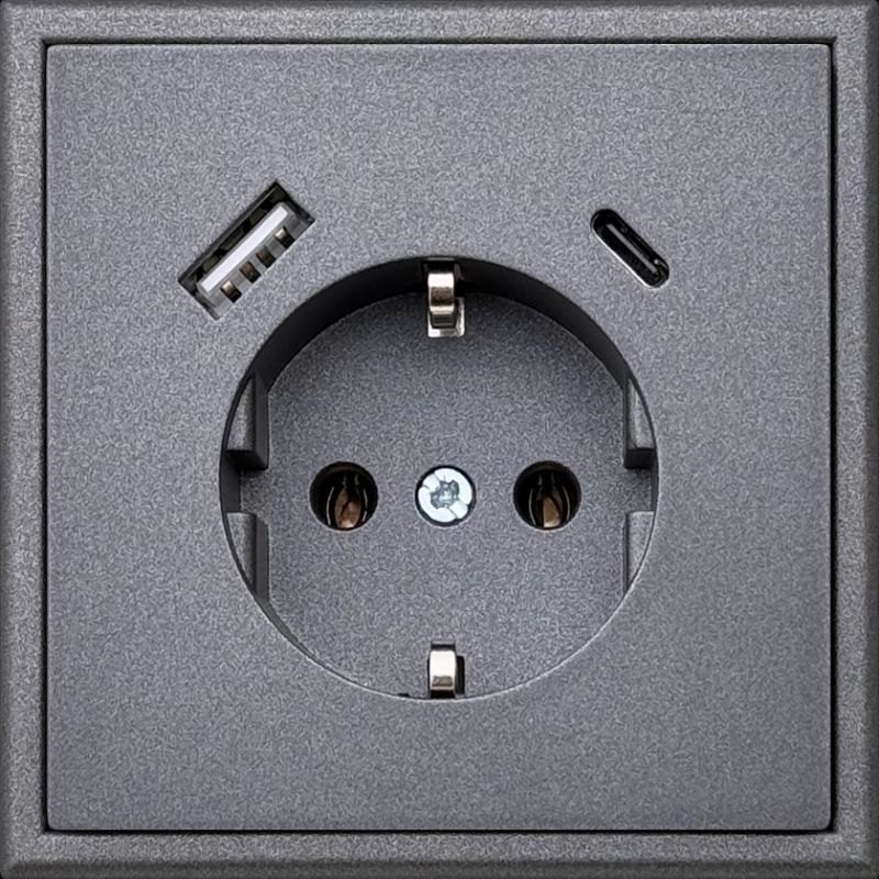 SCHUKO rozetė su USB A+C – LIREGUS Modern, juoda matinė